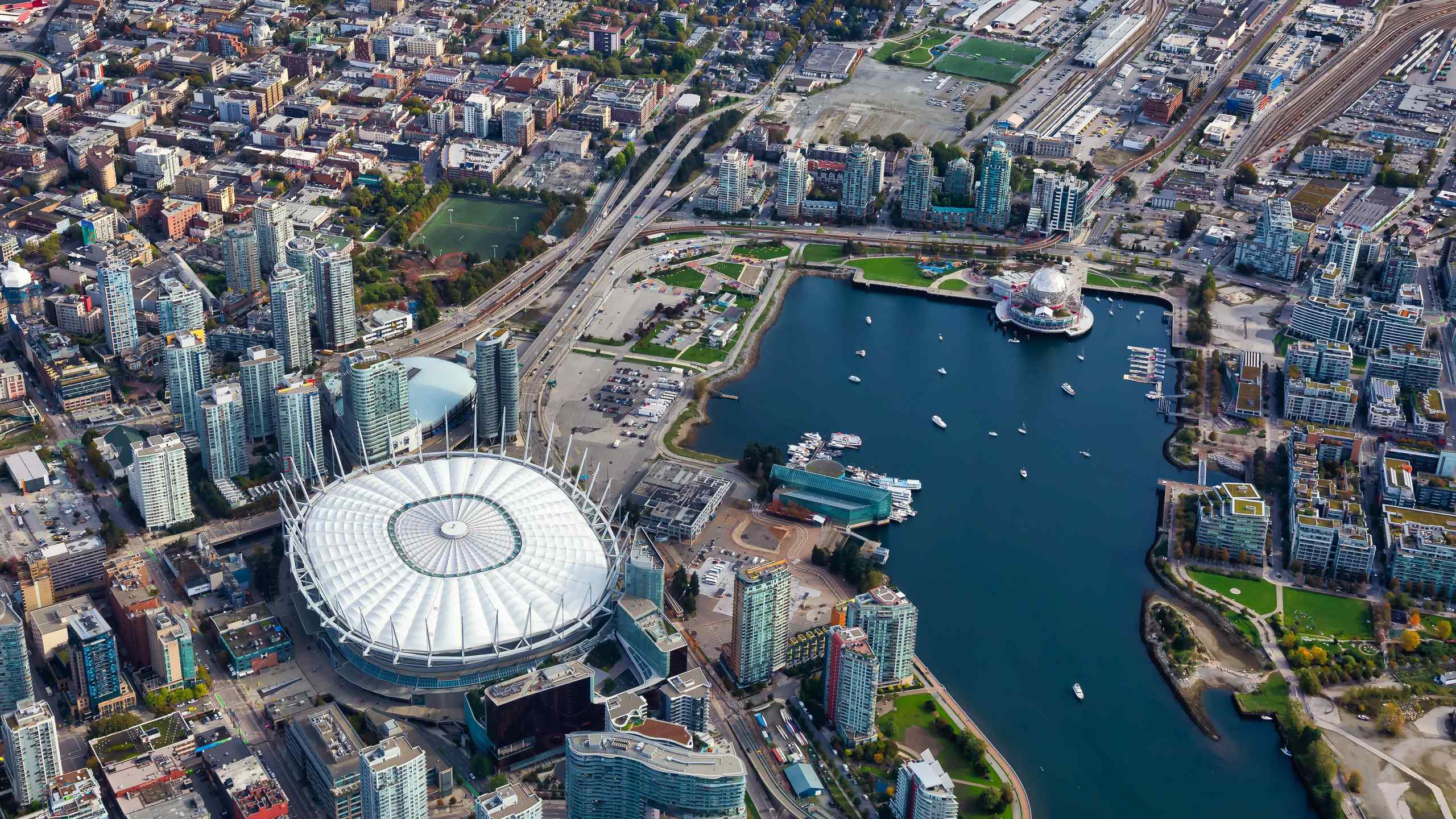 An arial view of BC Place (site of World Cup games) in Vancouver, Canada.